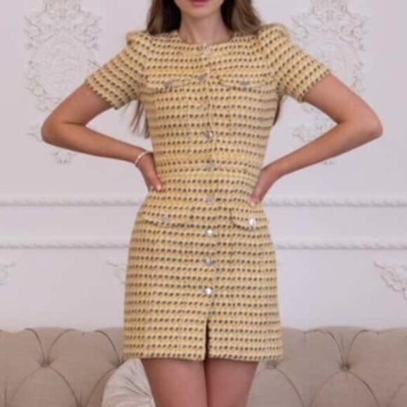 Maje Yellow Tweed Dress - Picture 1 of 6